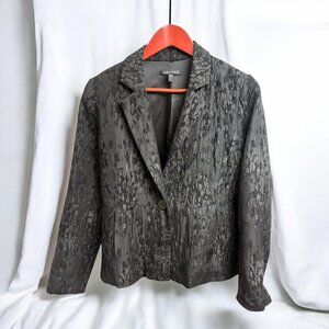 Eileen Fisher Black Water Lily Jacquard Chenille‎ Silk Blend One Button Blazer